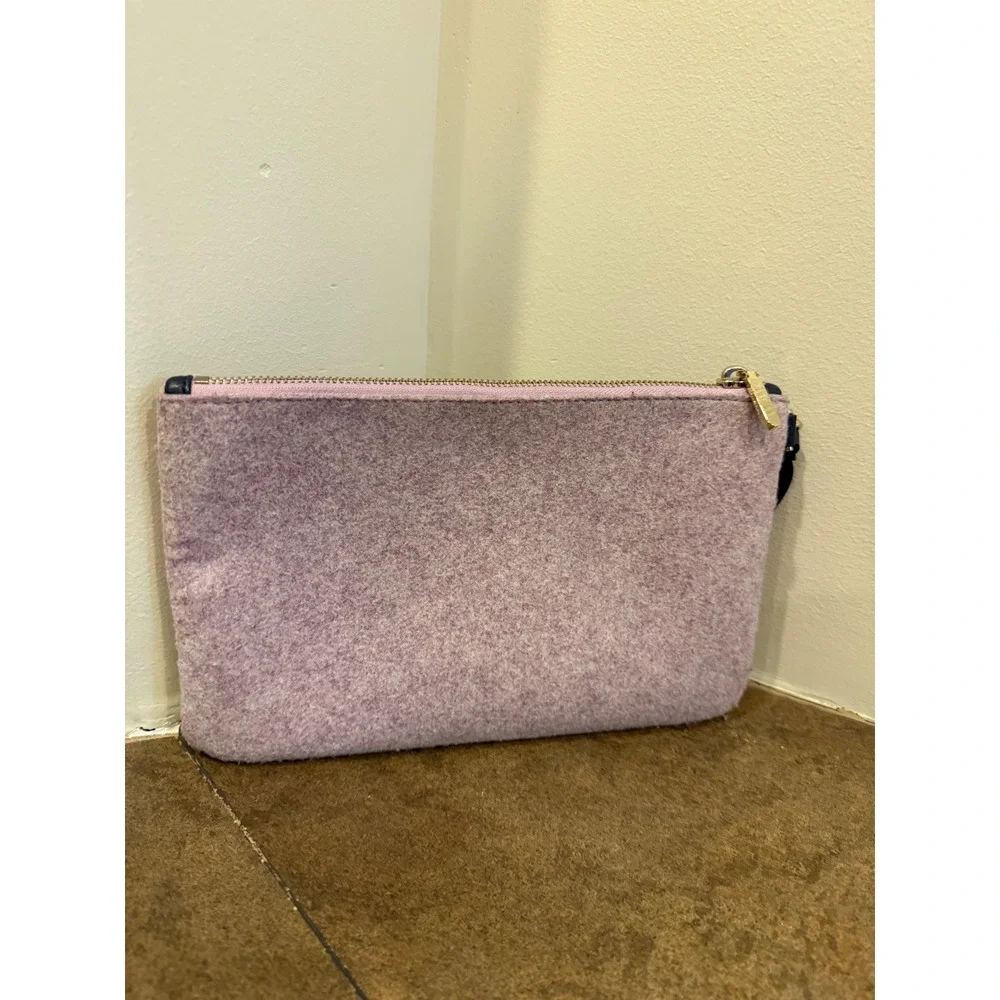 Kate Spade New York Purple Felt Wristlet Pouch Bag Gold Hardware Heathered
